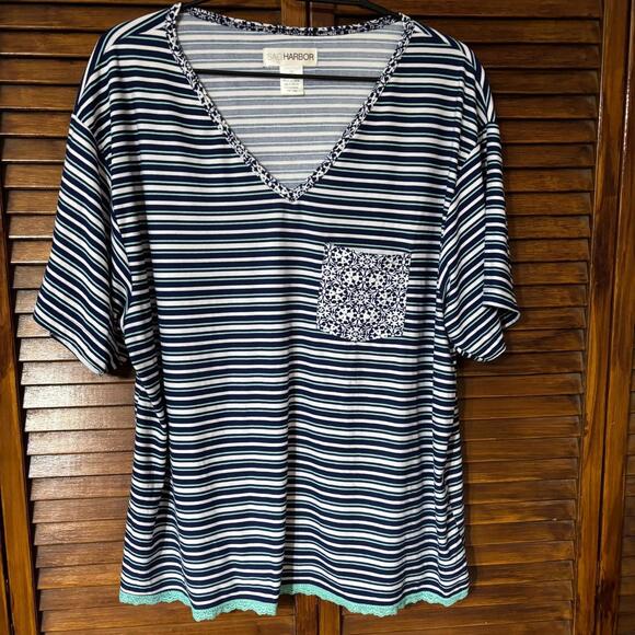 Sag Harbor Women's V Neck Top - Lace Trim, Colorful Striped Shirt - Plus Size 3X - Picture 1 of 3